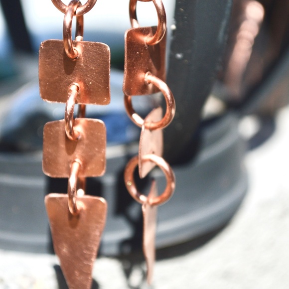 Conceptual Subculture Jewelry - Tribal Solid Copper Rustic Drop Earrings Primitive